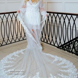 Cathedral Veil With Lace and Swarovski Crystals and Blusher